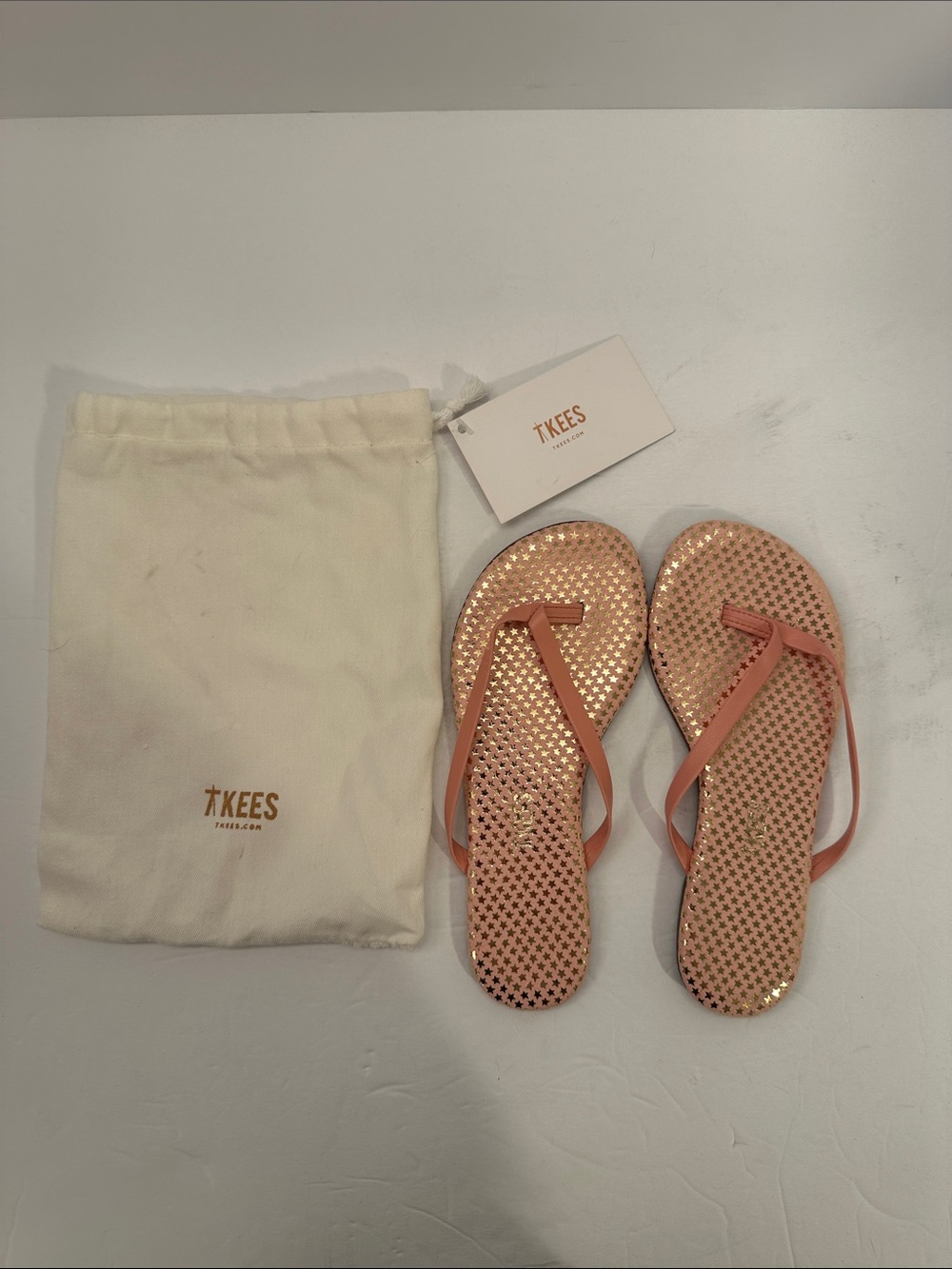 TKEES Kids Pink & Gold Star Sparkle Flip Flop Sandals Size 1